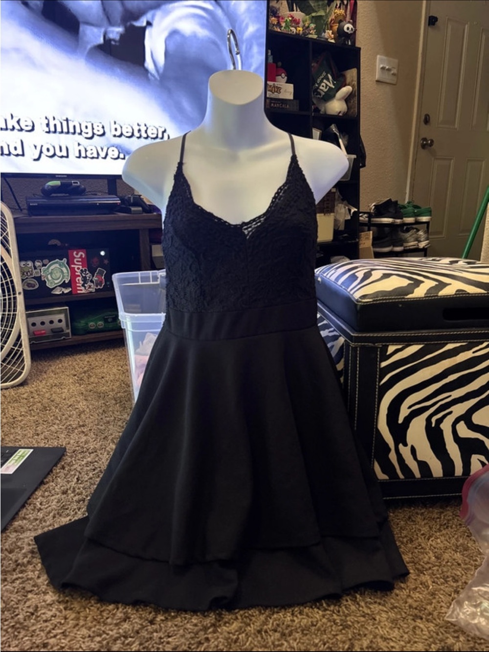 Black Lace Bodice Skater Dress